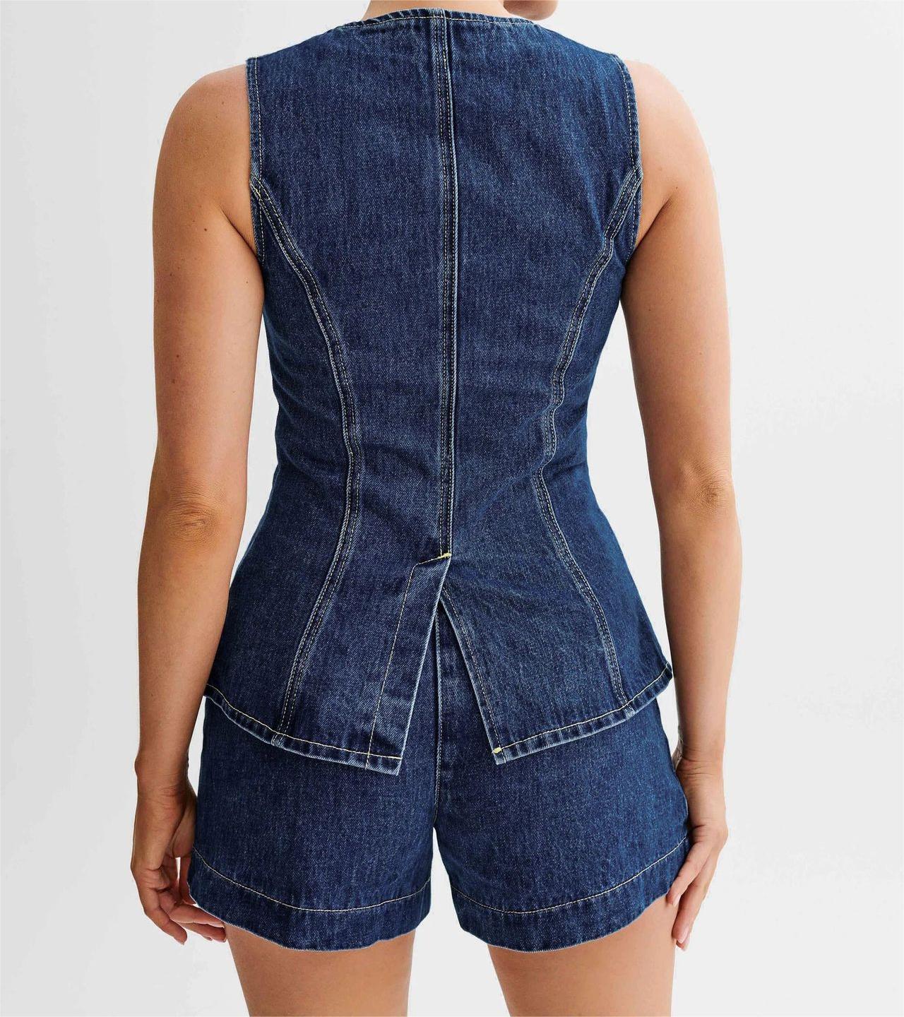 Denim Vest and  High-Waist Shorts Set