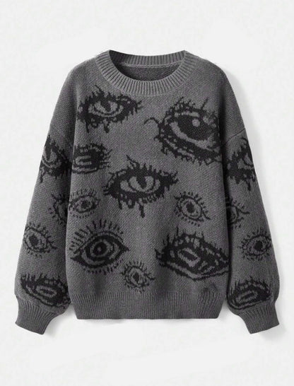 Eye Pattern Graphic Knit Sweater