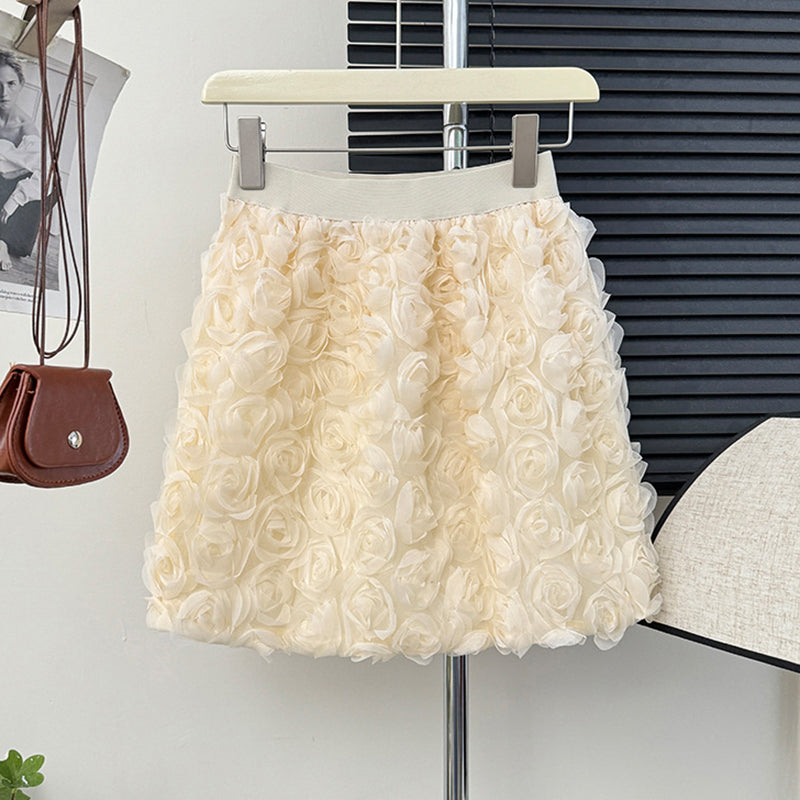 High-Waisted 3D Floral Mini Skirt