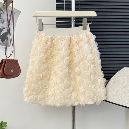 High-Waisted 3D Floral Mini Skirt