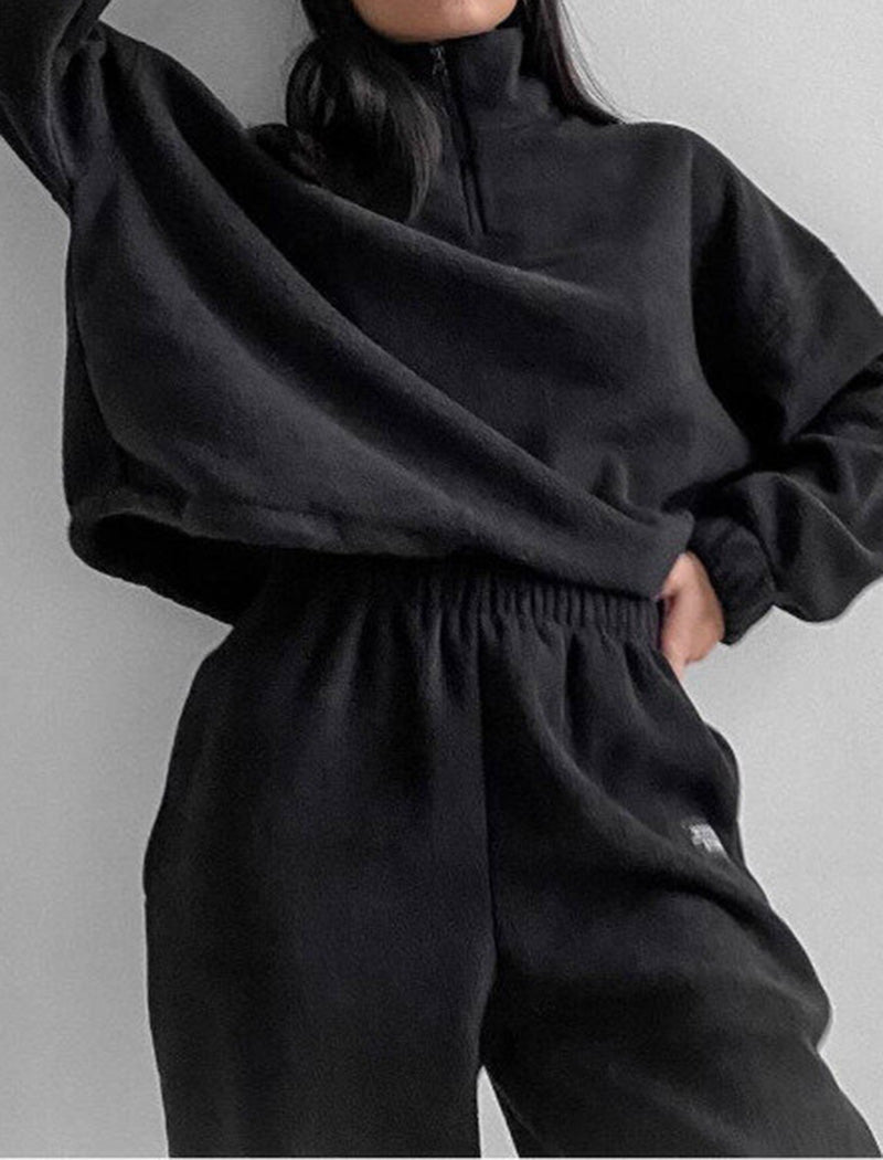 High-Neck Cropped Hoodie with Joggers