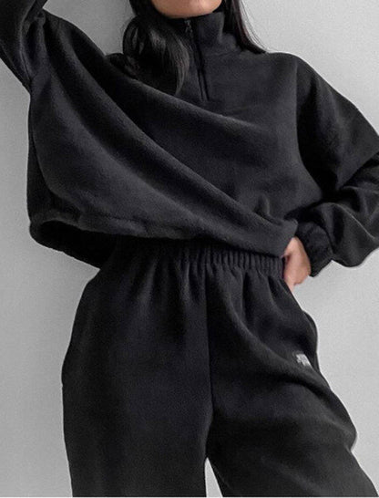 High-Neck Cropped Hoodie with Joggers