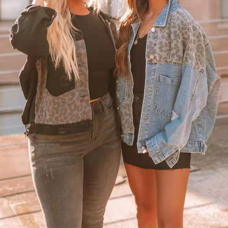 Leopard Print Patchwork Denim Jacket