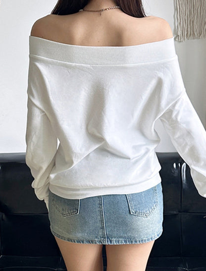 Off-Shoulder Printed Letter Top