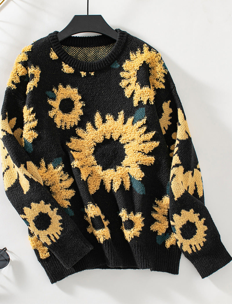 Sunflower Print Knit Sweater