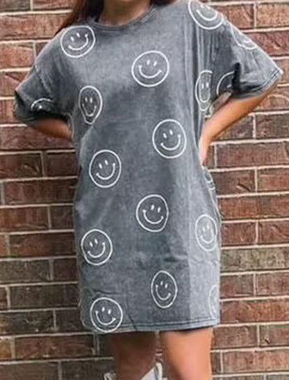 Oversized Graphic Smiley Mini Dress