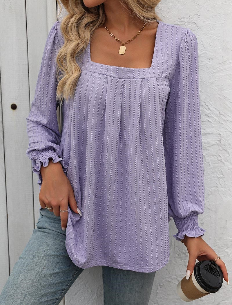 Square Neck Long-Sleeve Blouse