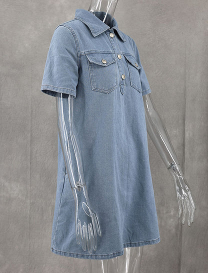 Short-Sleeve Denim Mini Dress