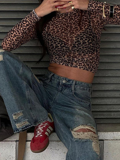 Long Sleeve Leopard Crop Top