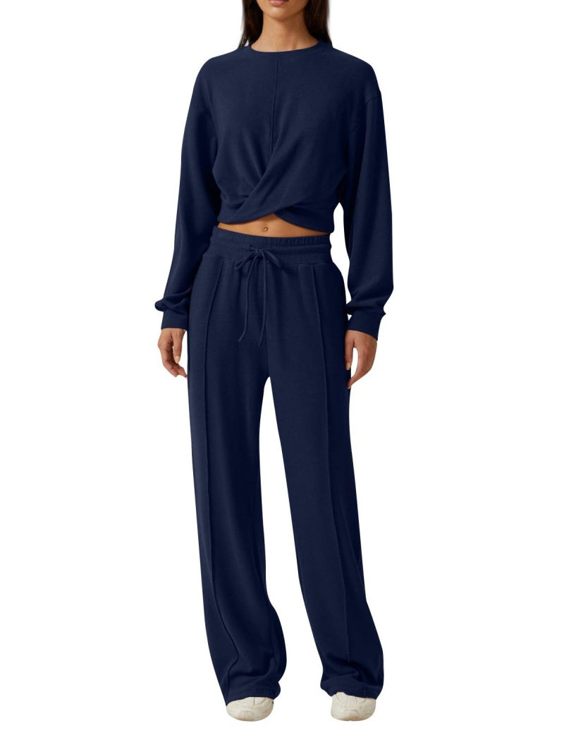 Knotted Cropped Top and Drawstring Pants Set