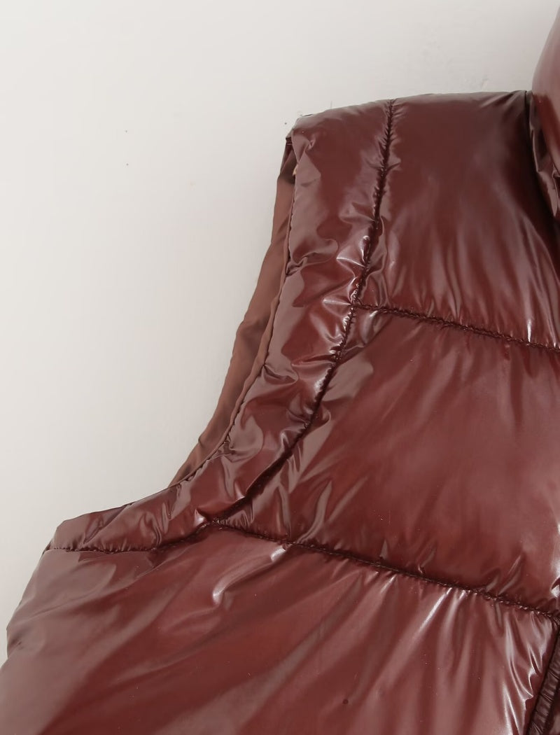 Glossy Padded Vest with High Neck