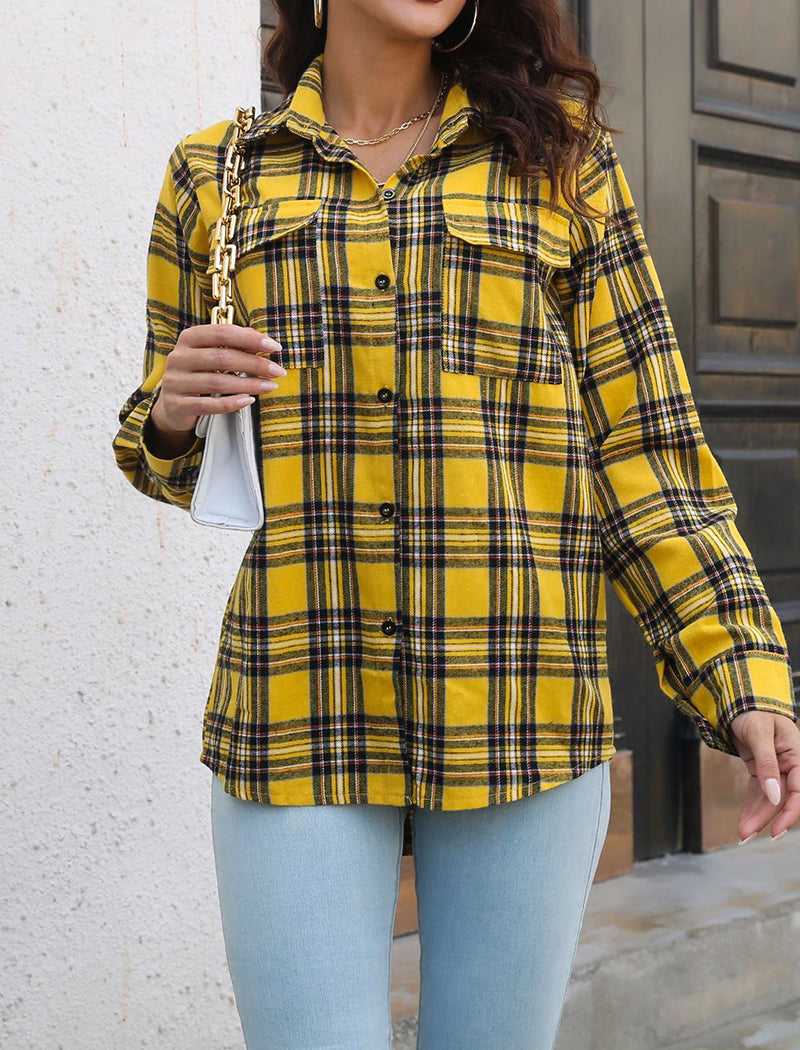 Plaid Longline Shirt with Button Details