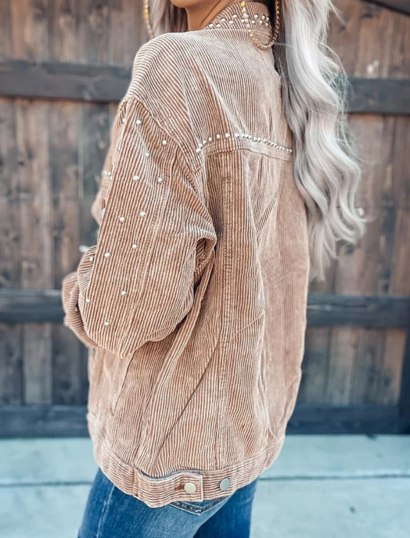 Studded Corduroy Button-Up Jacket