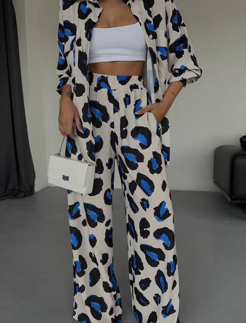 Two-Piece Animal Print Shirt and Pants Set