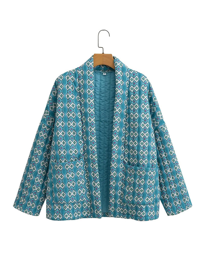 Geometric Pattern Open-Front Cardigan