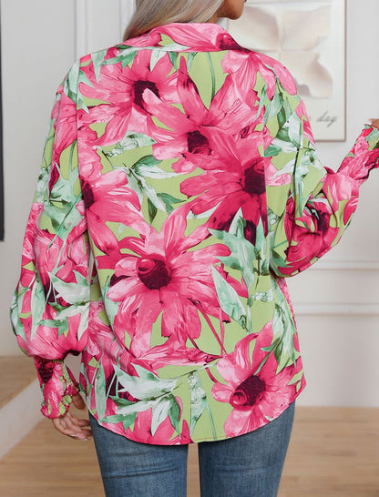 Floral Print Long Sleeve Button-Up Blouse