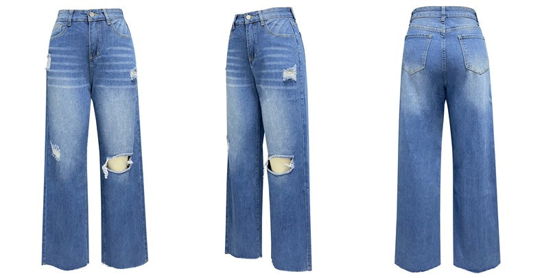 High-Waist Distressed Jeans