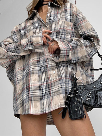 Oversized Plaid Button-Up Shirt