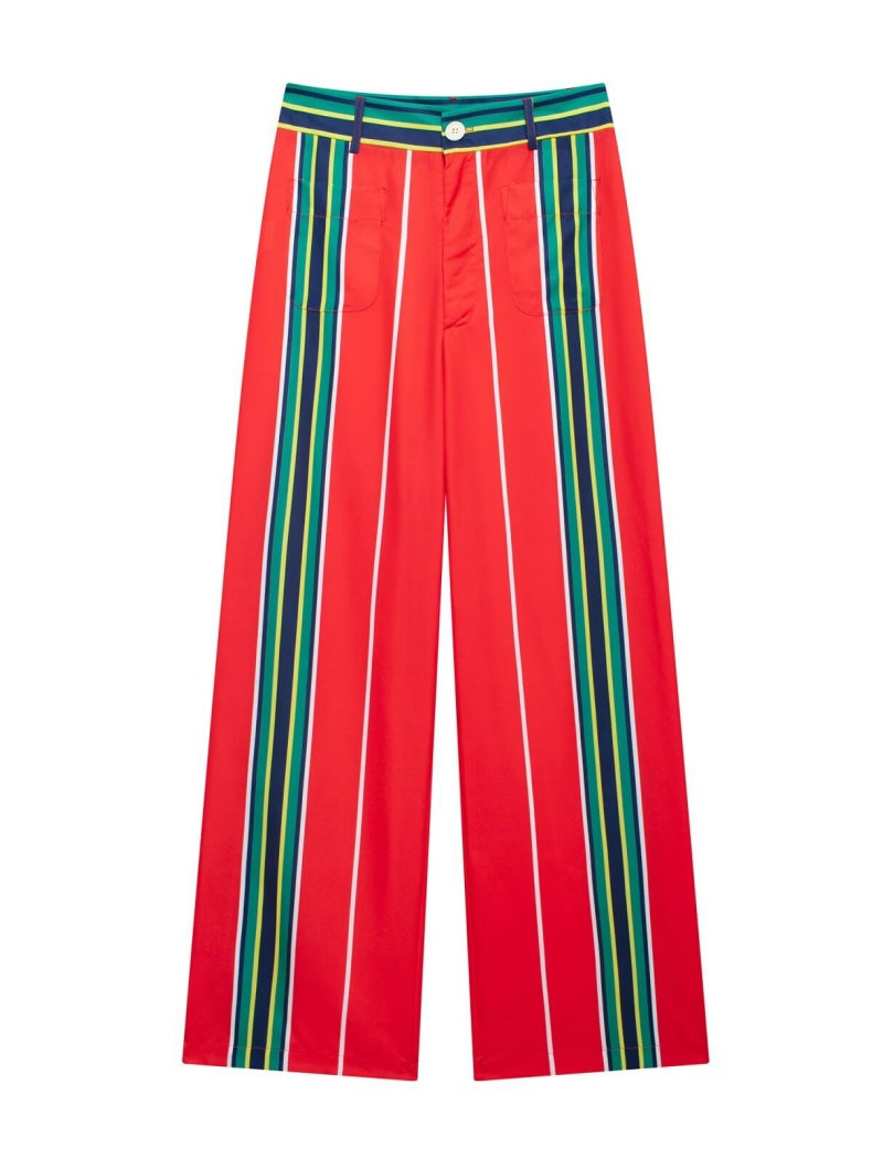 Striped High-Waist Wide-Leg Pants