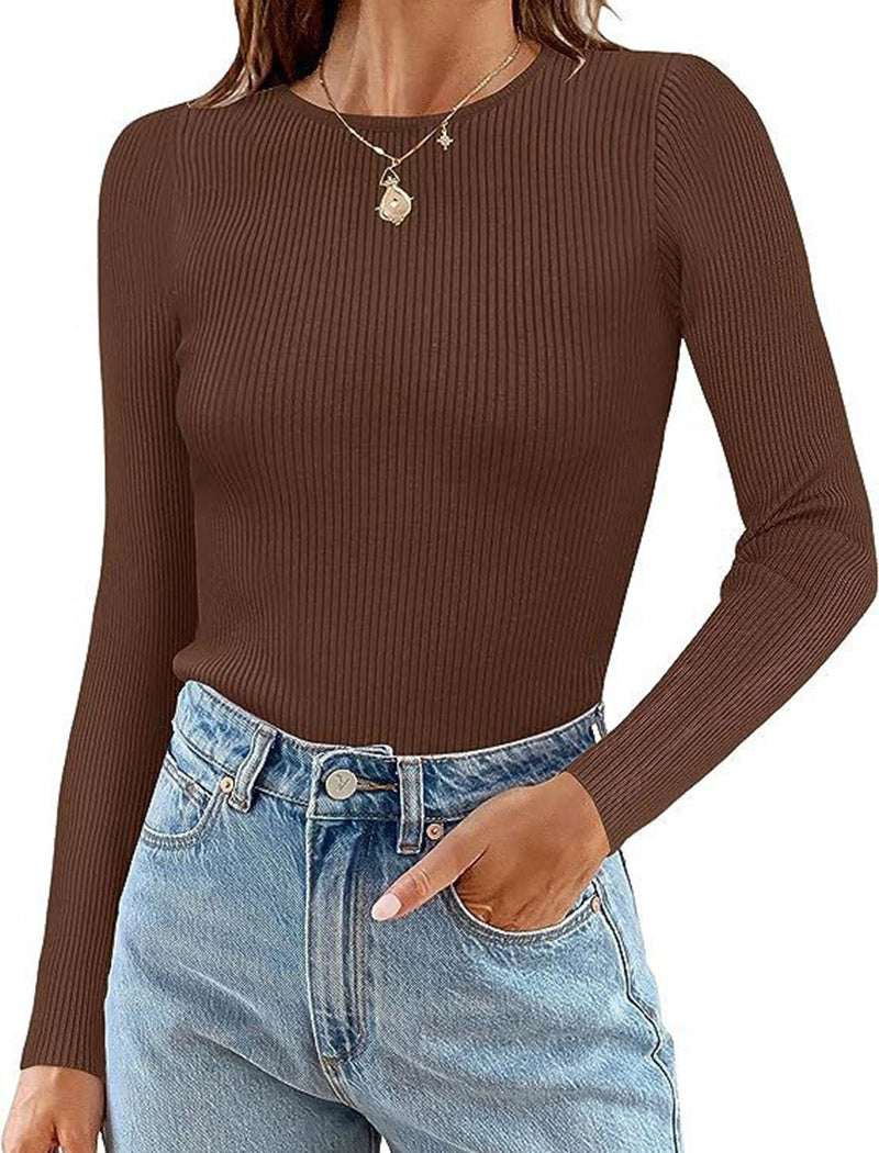 Ribbed Knit Basic Long Sleeve Top