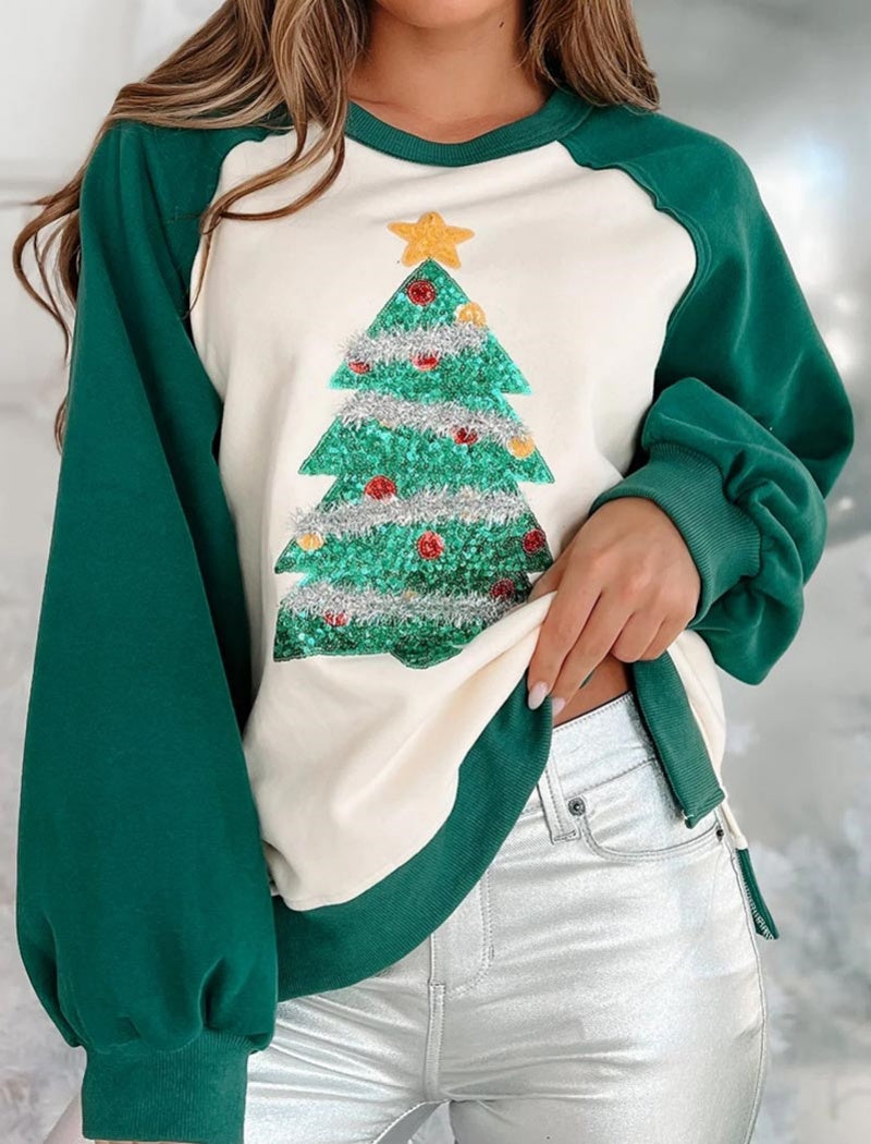 Christmas Tree Raglan Sleeve Top