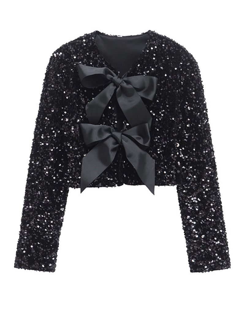 Glitter Bow-Tie Crop Cardigan