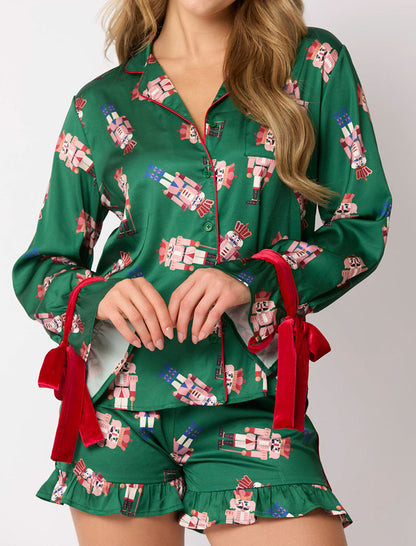 Long Sleeve Satin Top and Shorts Pajama Set