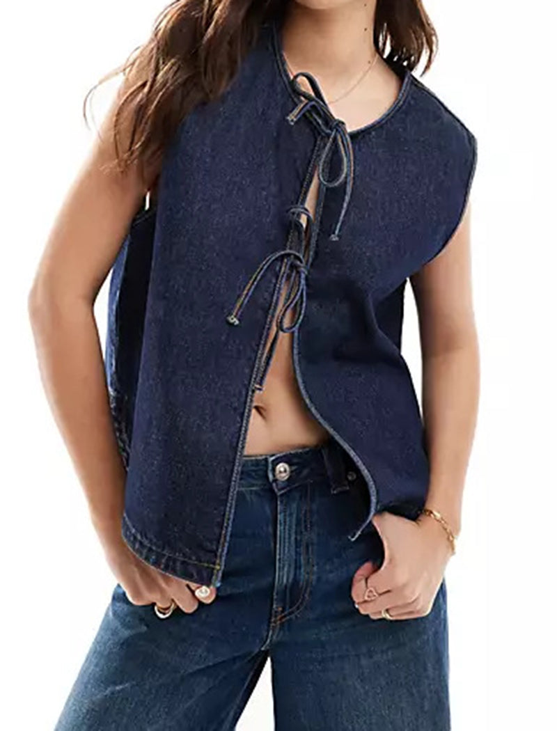 Sleeveless Tie-Front Denim Vest