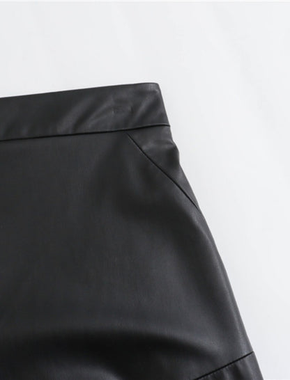 High-Waist Faux Leather Flared Skirt