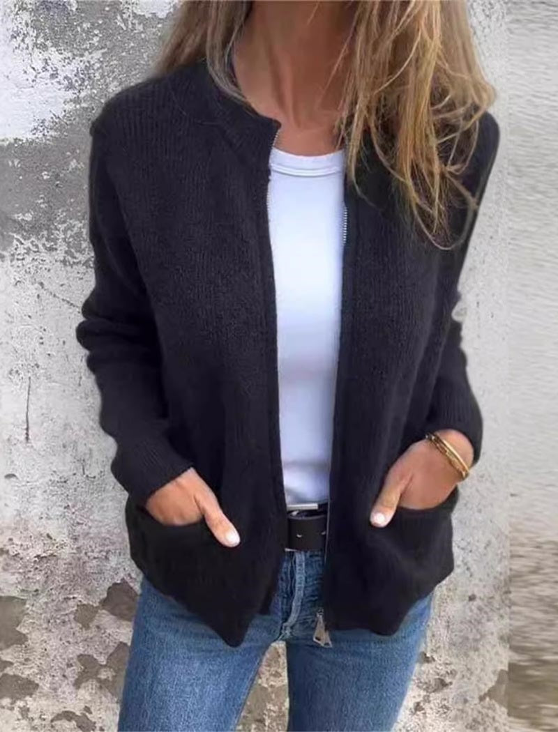 Zip-Up Knitted Cardigan with Pockets