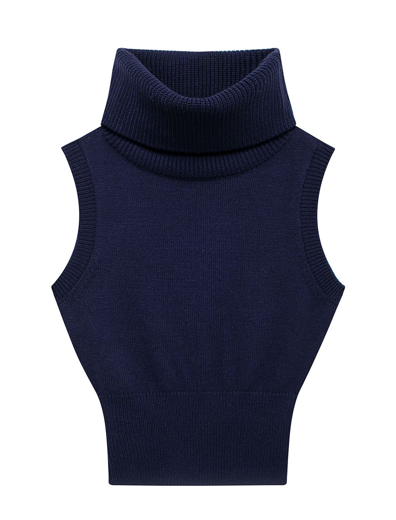 Mock Neck Knitted Cropped Tank Top