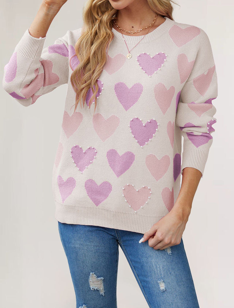 Heart Pattern Long Sleeve Knit Top