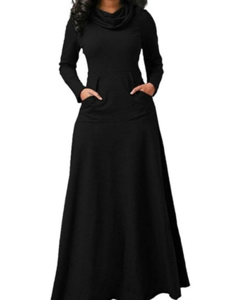 Solid Color Pocket Detail Long Dress