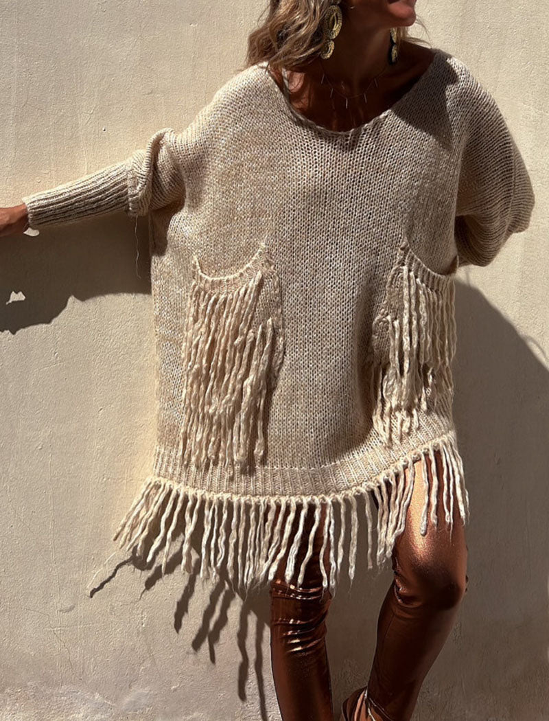 Fringe Detail Oversized Sweater