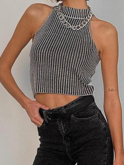 Striped Ribbed Halter Top