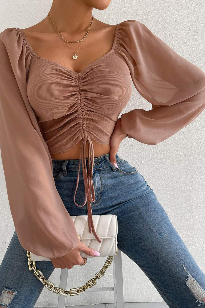 Ruched Long Sleeve Crop Top