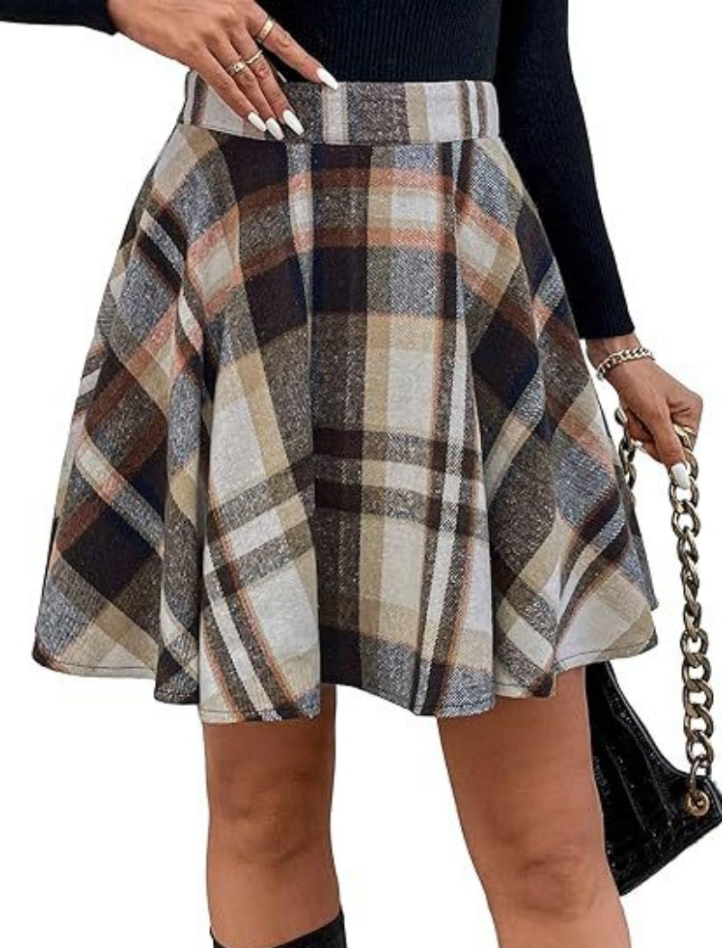 Plaid Patchwork A-Line Skirt