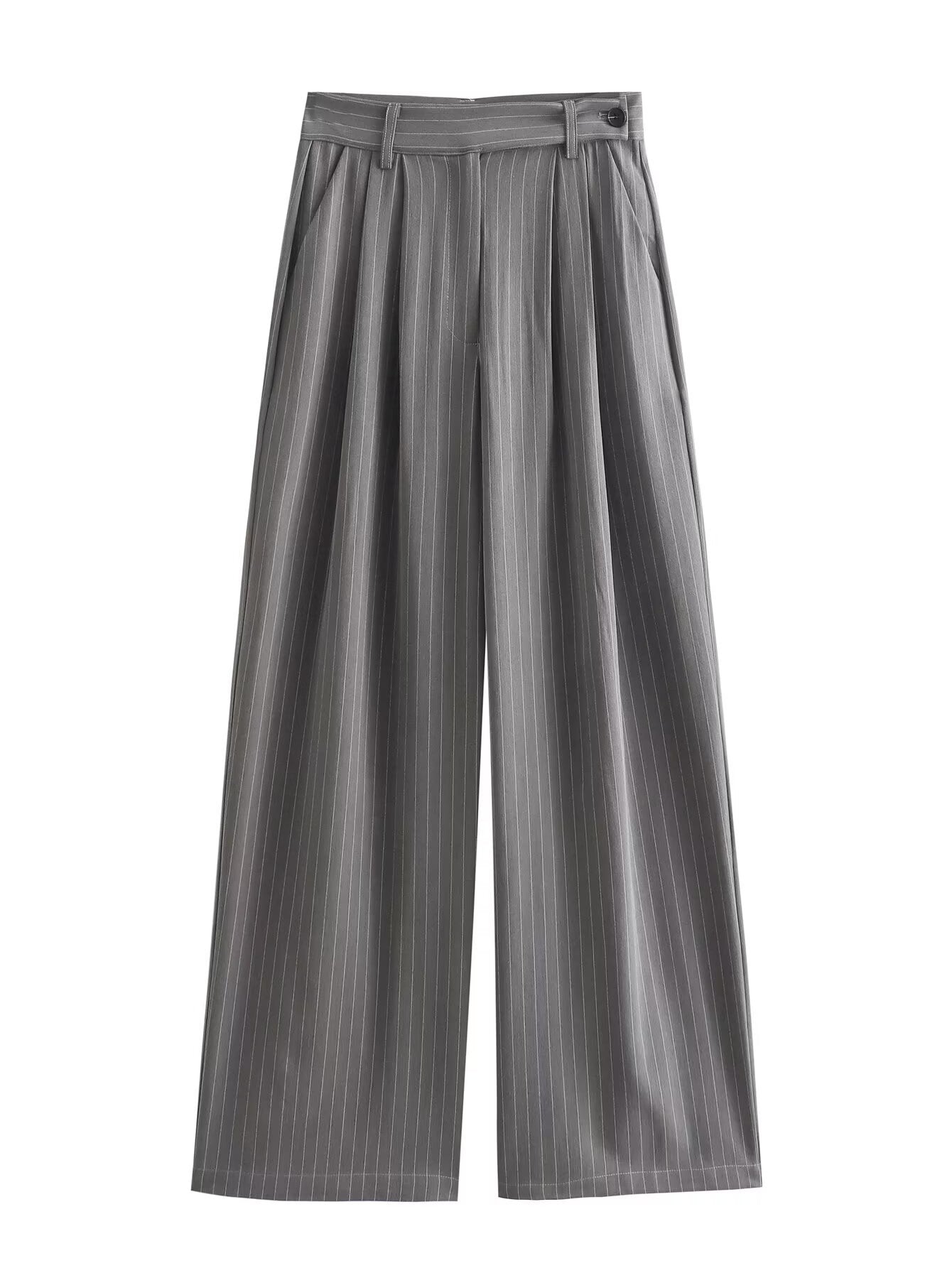 Striped Crop Coat and Wide-Leg Pants Set