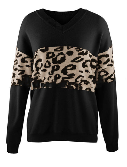 Leopard Accent V-Neck Sweater