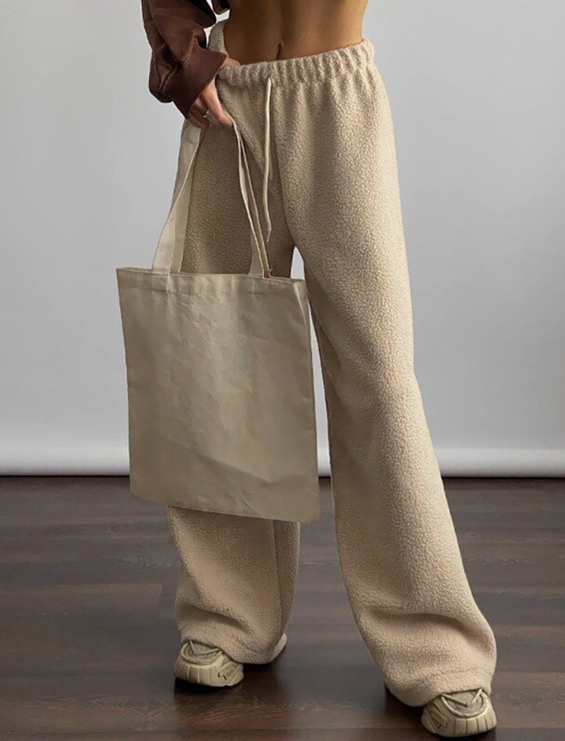 Wide-Leg Plush Drawstring Lounge Pants