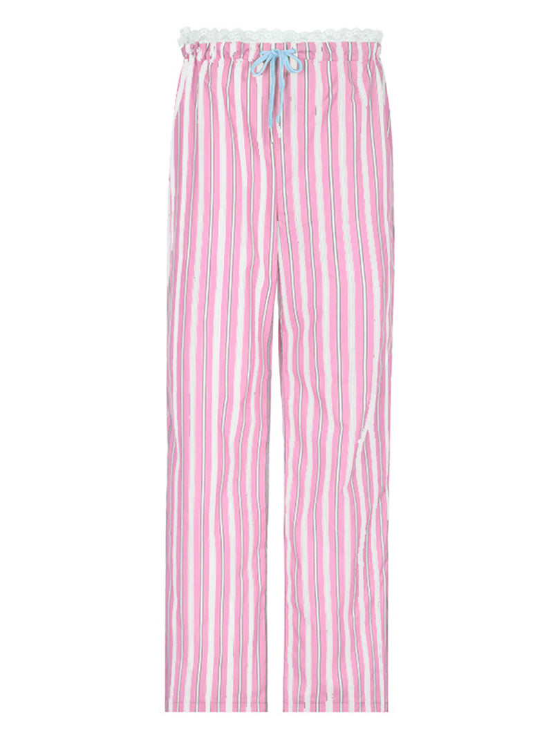 Drawstring Striped Wide-Leg Pants