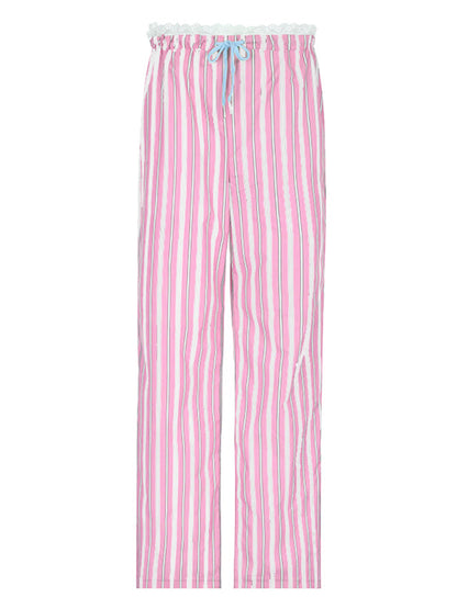 Drawstring Striped Wide-Leg Pants