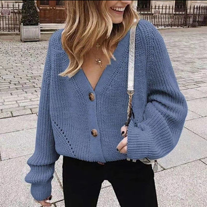 Solid Color Button-Down Knit Cardigan