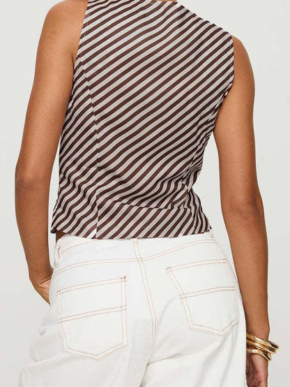 Striped Tie Front Crop Vest