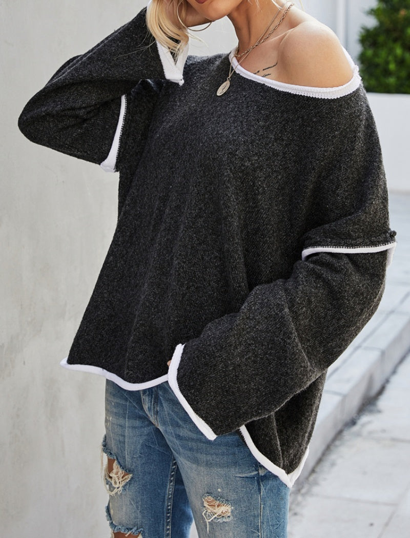 Oversized Color Blocked Knit Sweater