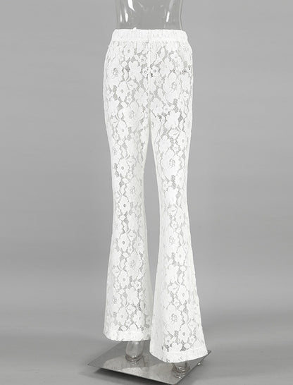 Sheer Floral Lace High-Waisted Pants