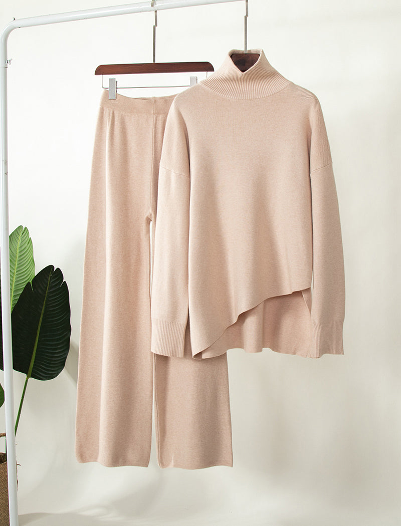 Asymmetrical Sweater and Knit Wide-leg Pants Set