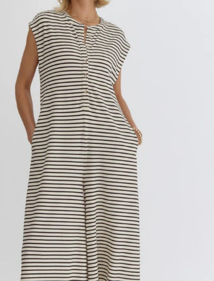 Striped Sleeveless Wide-Leg Jumpsuit