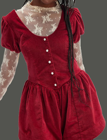 Puff Sleeve Lace Detail Romper