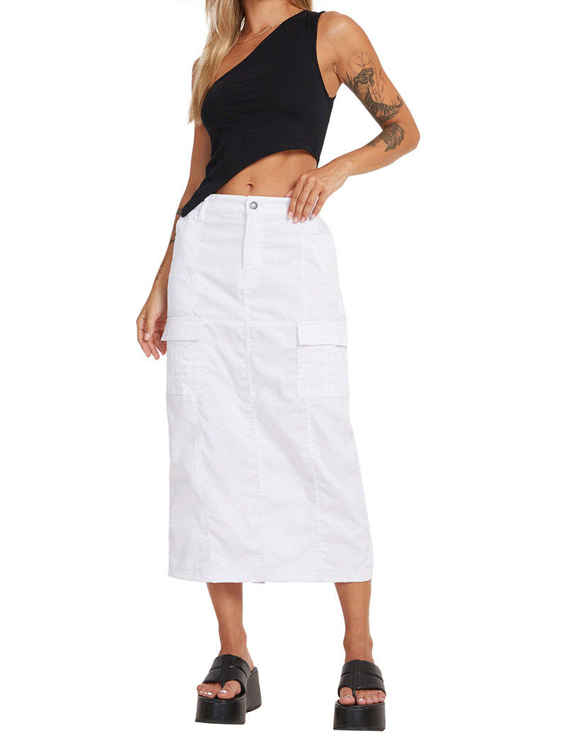 Split-Hem Cargo Midi Skirt